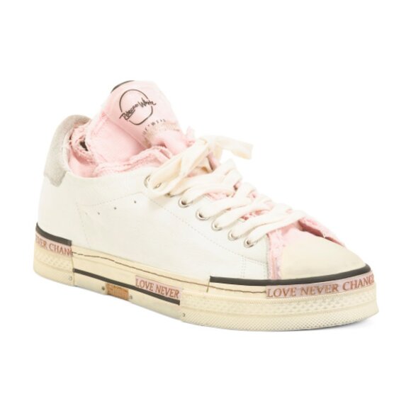NEW REBECCA WHITE Leather Identity Sneakers in white/pink for women 1125 5t3 - Picture 4 of 5